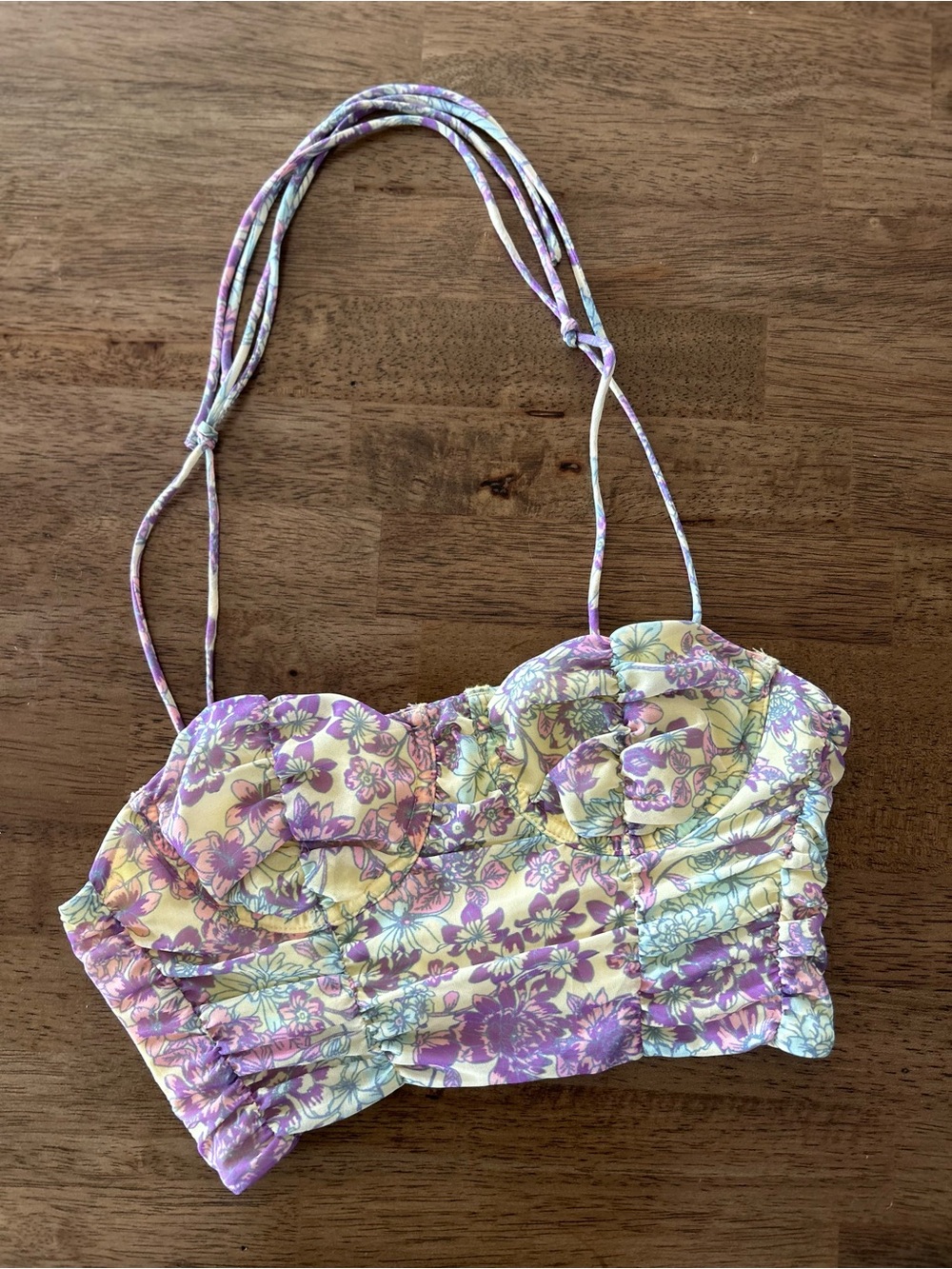 White Fox Boutique Floral Ruched Bandeau in Purple & Yellow